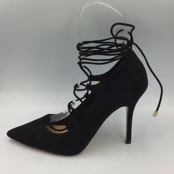 Aldo Kenneson Lace Up Ankle Black Stilletto Heels 8M Pumps Shoes pointed - Picture 5 of 7